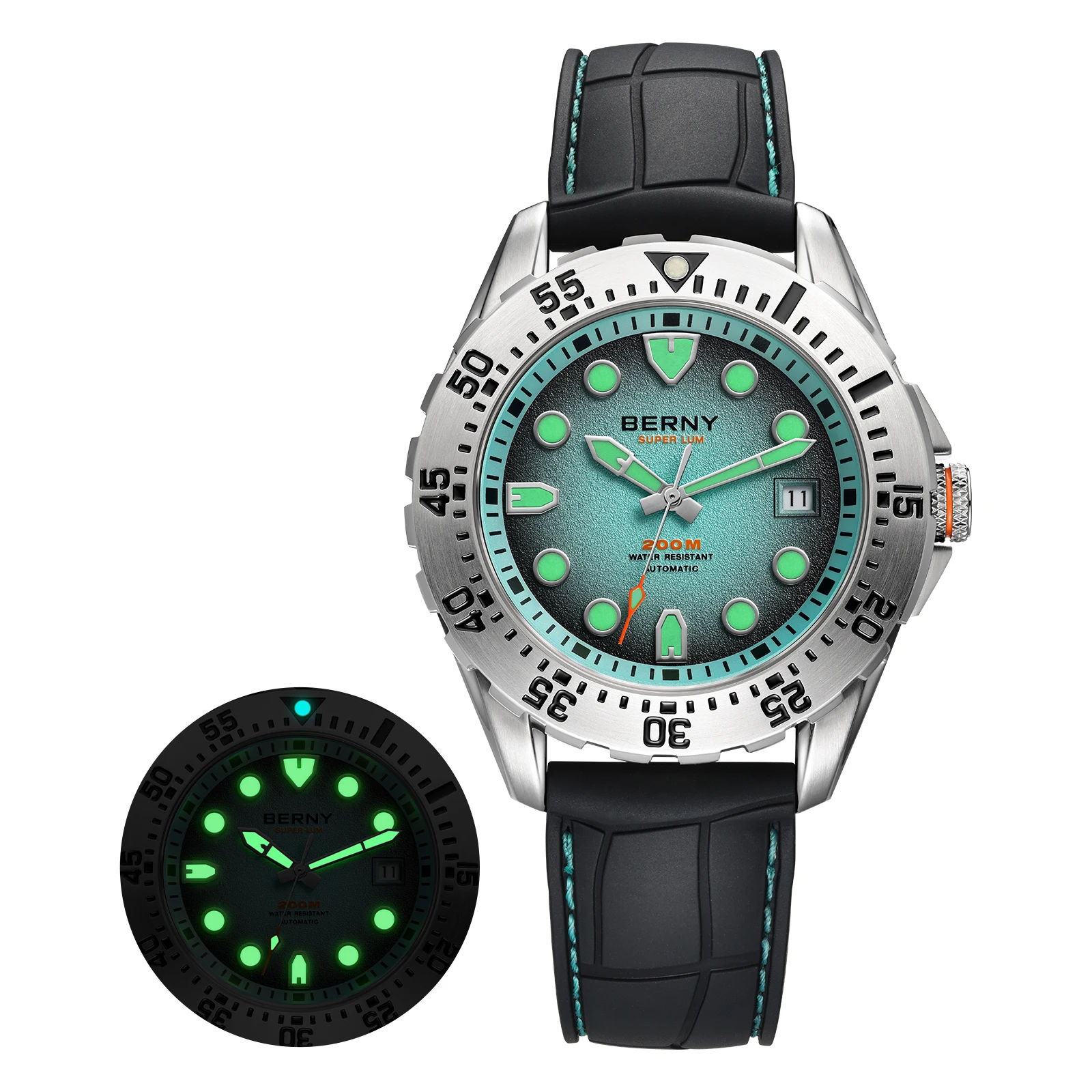 BERNY 20ATM Automatisch Duikhorloge voor Mannen MIYOTA 8215 Top Nauwkeurigheid 316L Staal Supper Lichtgevende Saffier AR Heren Duikhorloges