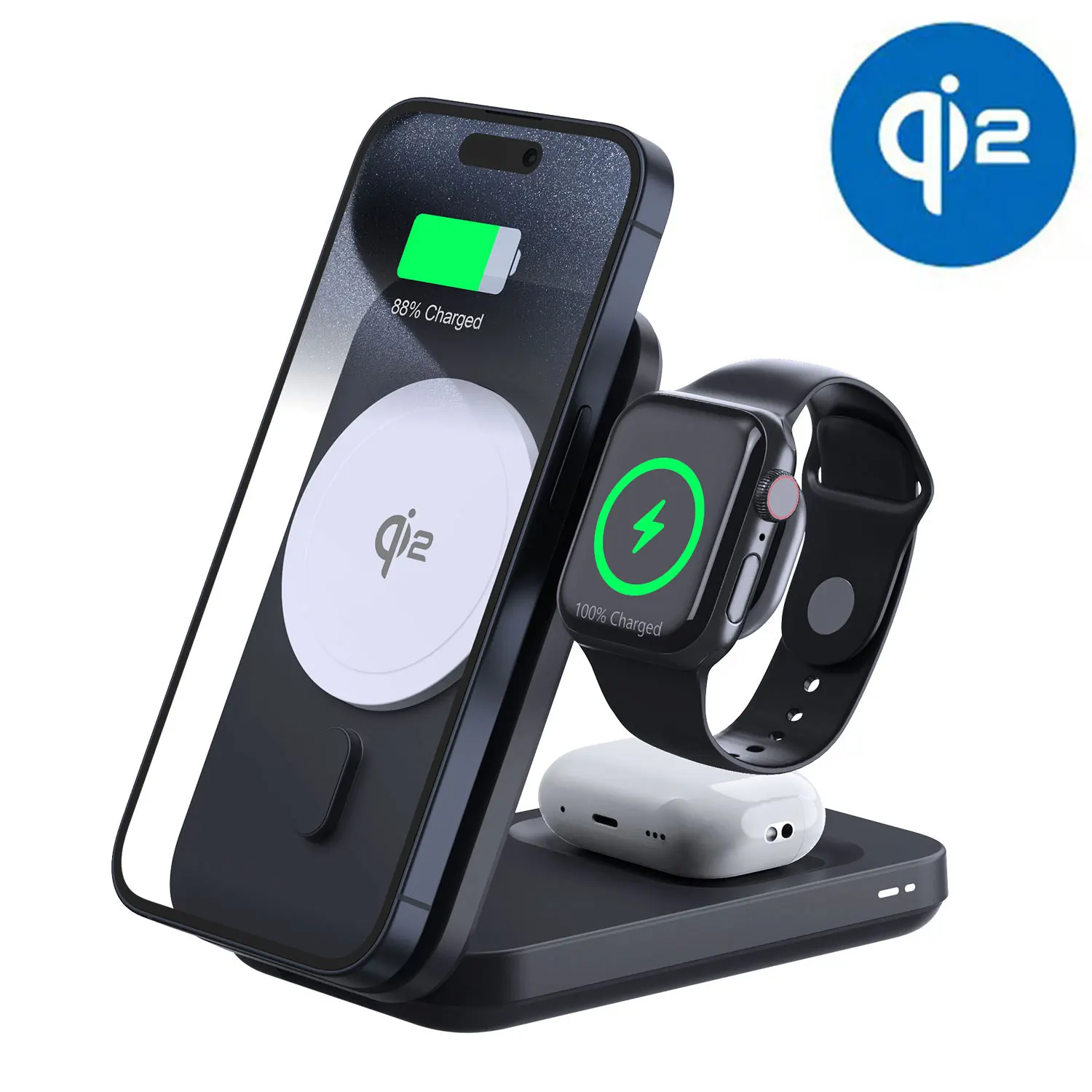 3 in 1 Foldable Qi2 Magnetic Wireless Charger For iPhone 15 14 13 12 Fast Charging Station For Apple Watch 9 8 7 6 5 for airpods