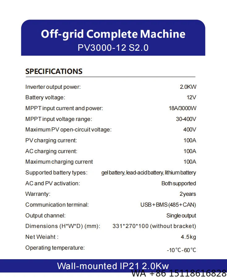 Hybrid Solar Inverter 1.2-6.2kW 12V-48V Single Output Lead-Acid Battery Home Power with 1.0 Power Factor LCD Display