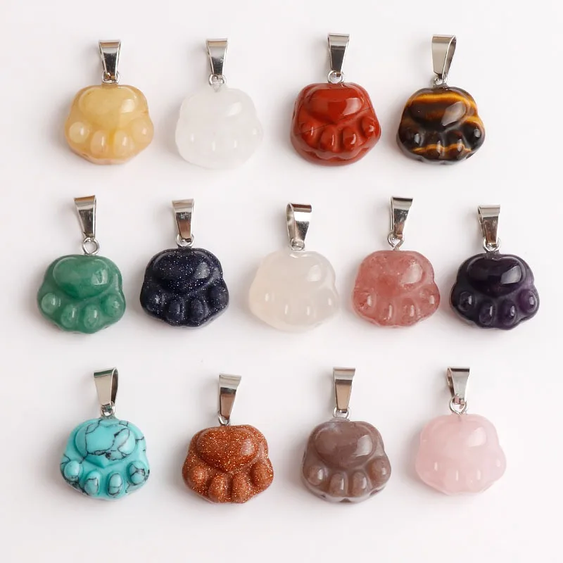 10pcs Natural Stone Pendant Carved Gemstone Cat Paw Bear Paw Animal Shape Charm for Necklaces Bracelets Jewelry Making Accessory