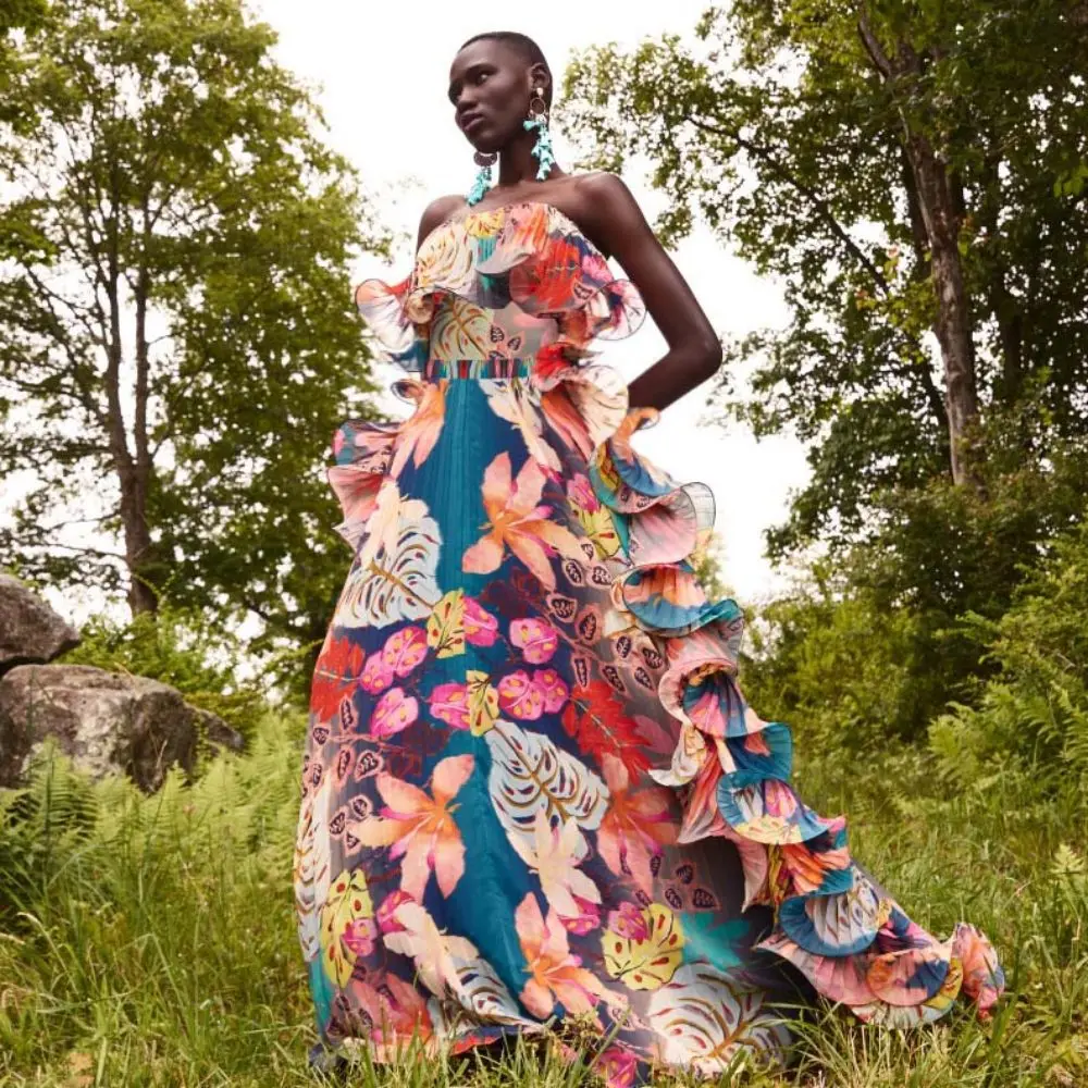 FLAXMAKER-bañador de una pieza con estampado de flores para mujer, traje de baño de lujo con falda, ropa de playa