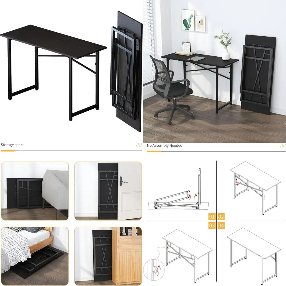 

47 Black Writing and Gaming Desk, Ready to Use, No Assembly Needed, Home Office Computer Table