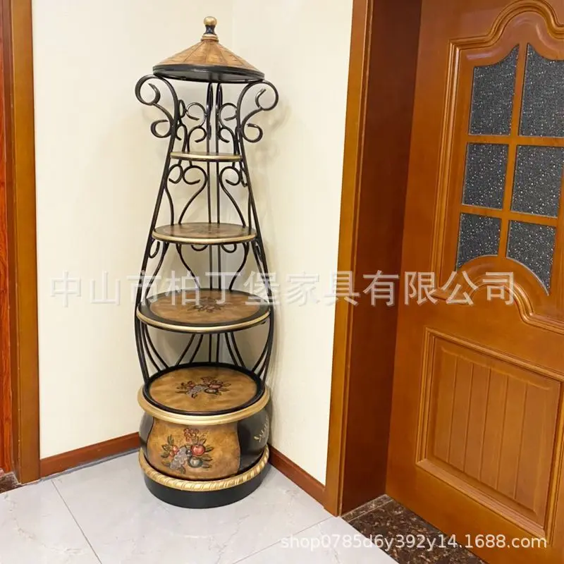DSA retro painted flower stand, living room shelf, balcony floor-to-ceiling multi-layer decorative frame, indoor round flower