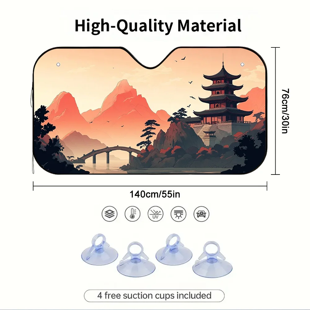 1pc Classic Asian Scenery Sunshade For Your Car, Ideal For Managing Heavy Traffic And Maintaining A Cool Interior