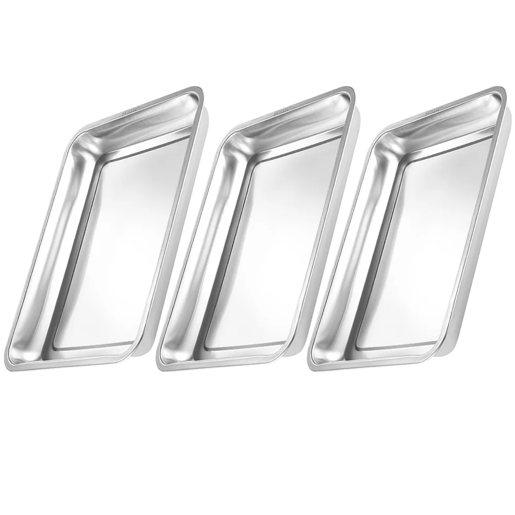 

3pcs Stainless Steel Baking Tray Rectangular Oven Pan For Cake Dessert Bbq Banquet Food Serving Kitchen Container Reusable