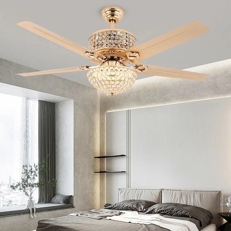 Luxury LED Chandelier Ceiling Fan Light Height Remote Control Crystal Chandelier Indoor Decorative Light
