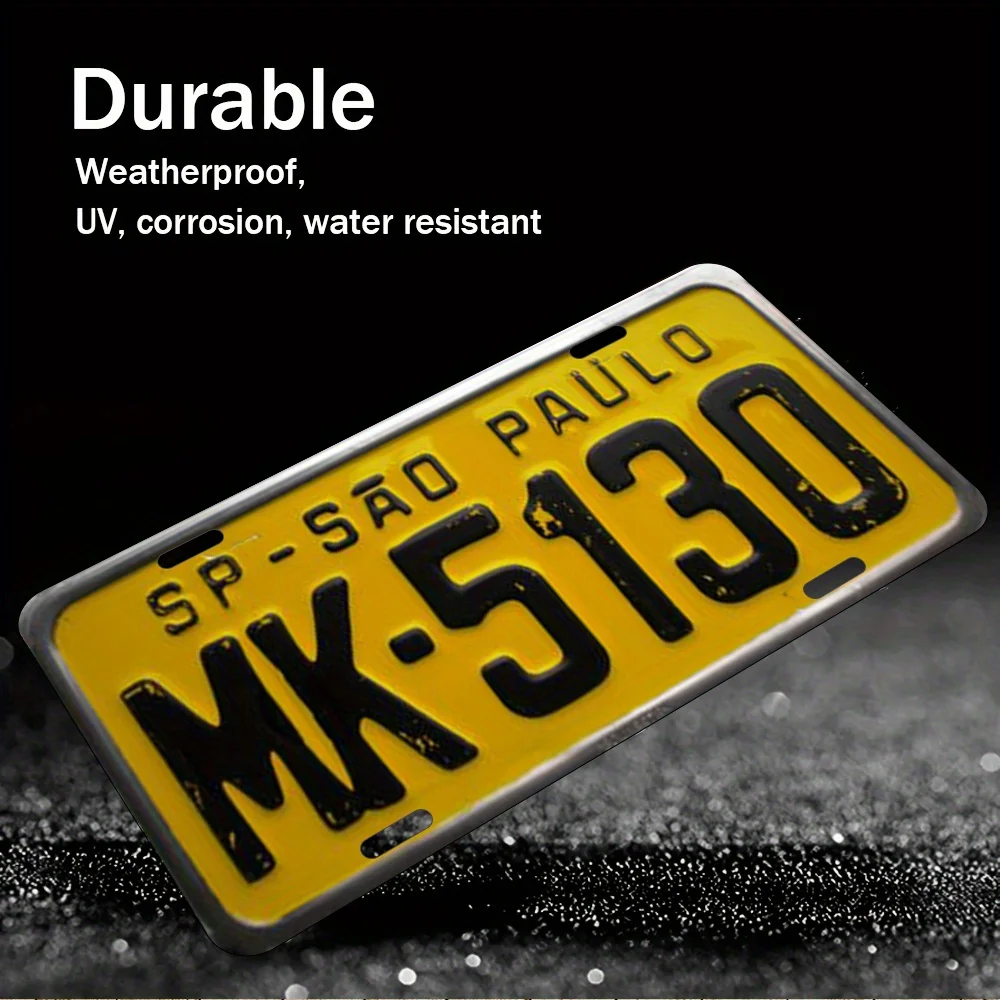 Aluminum Painting Retro Yellow SP São Paulo Brazil License Plate MK-5130 Durable Metal Tin Sign Wall Decor For Home Garage Man C