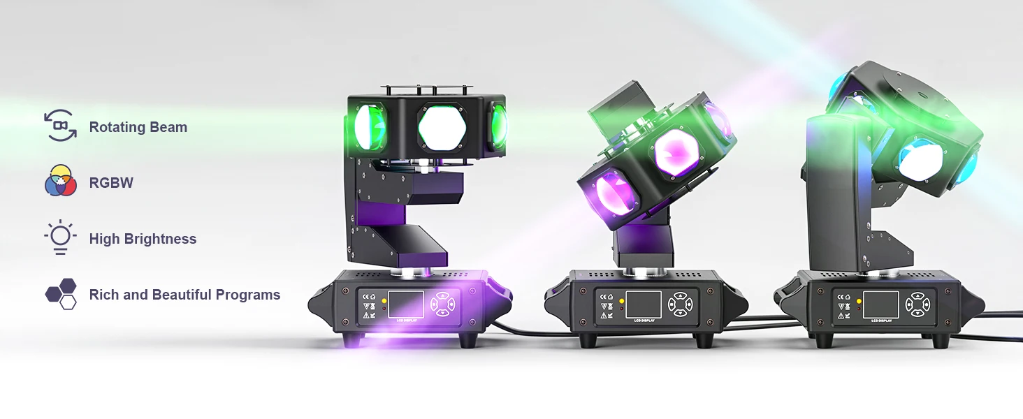 Yiflamefly 300W Beam Moving Head Lichter RGBW 6LED 360 ° Rotierende Bühnenbeleuchtung DMX512 14/16CH DJ-Licht für Disco, Hochzeit, Party, Show – Detail 3