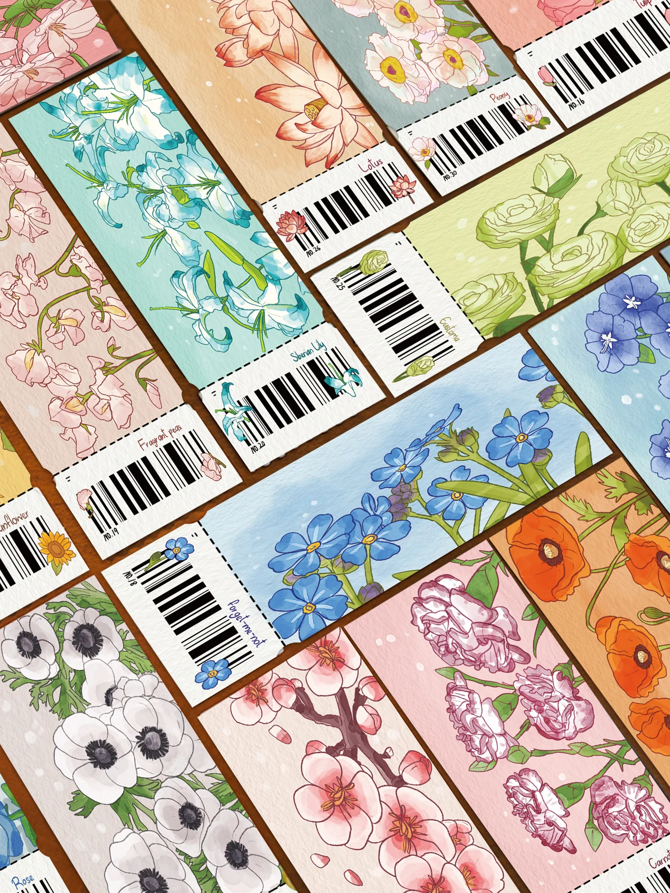 30pcs Flowers Bookmark plants flowers Hand-painted decoration Reading pages Mark Handledger material DIY ticket stub card