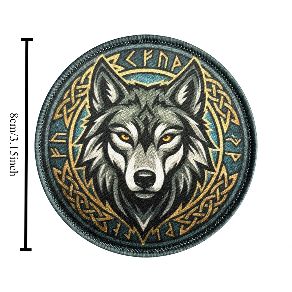 Viking Rune Wolf Printed Patch Norse Mythology Fenrir Morale Badge Hook Loop Celtic Knot Tactical Army Combat Vest Gear Emblem