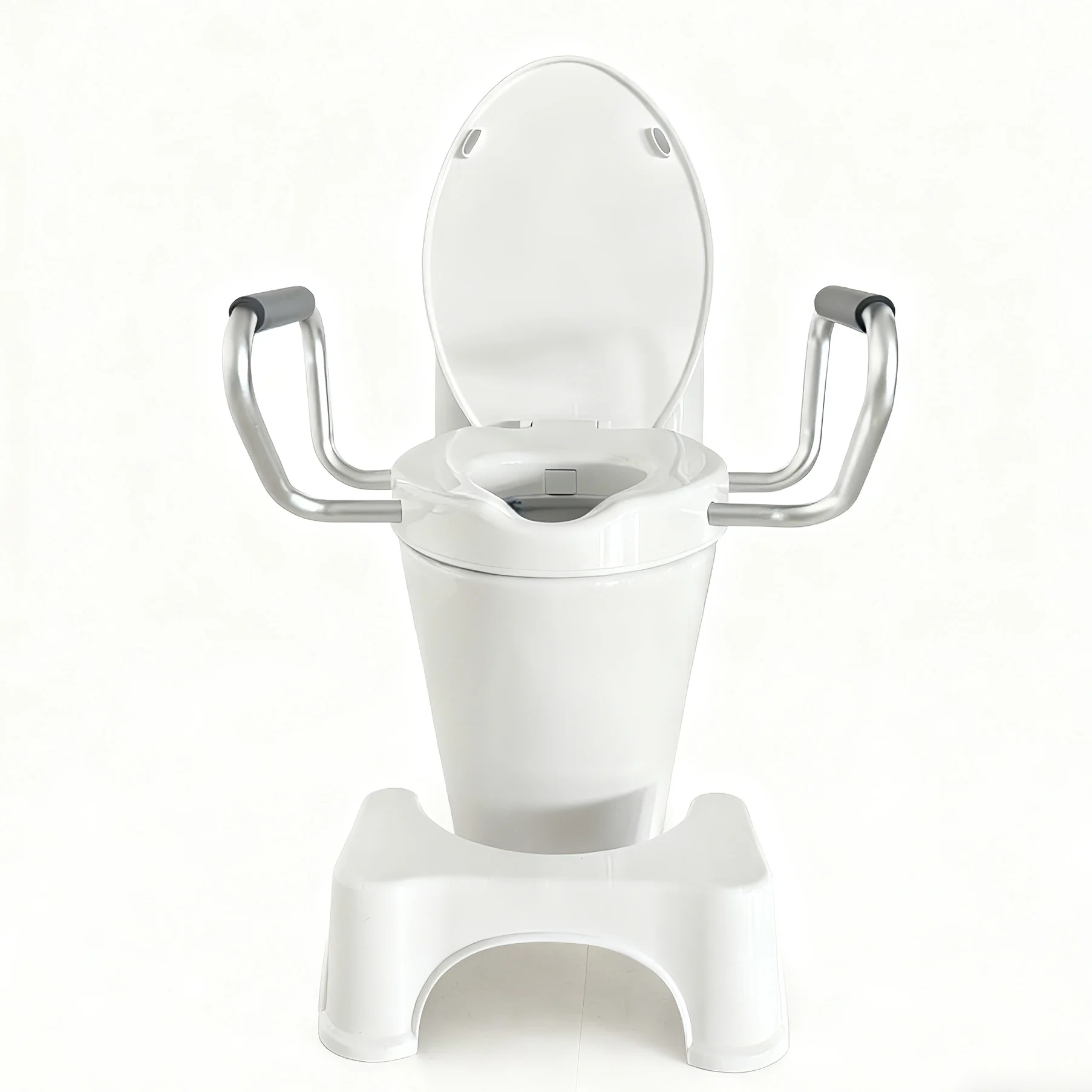 White Raised Toilet Seat, Padded Armrest, Elongated Toilets, Bathroom Safety Aid