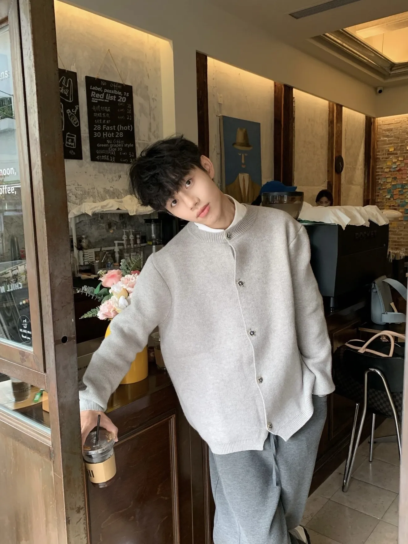 

ay American Retro Button Design Open Cardigan Sweater Men's Autumn Winter Versatile Cleanfit Knitted irt Casual Long S...