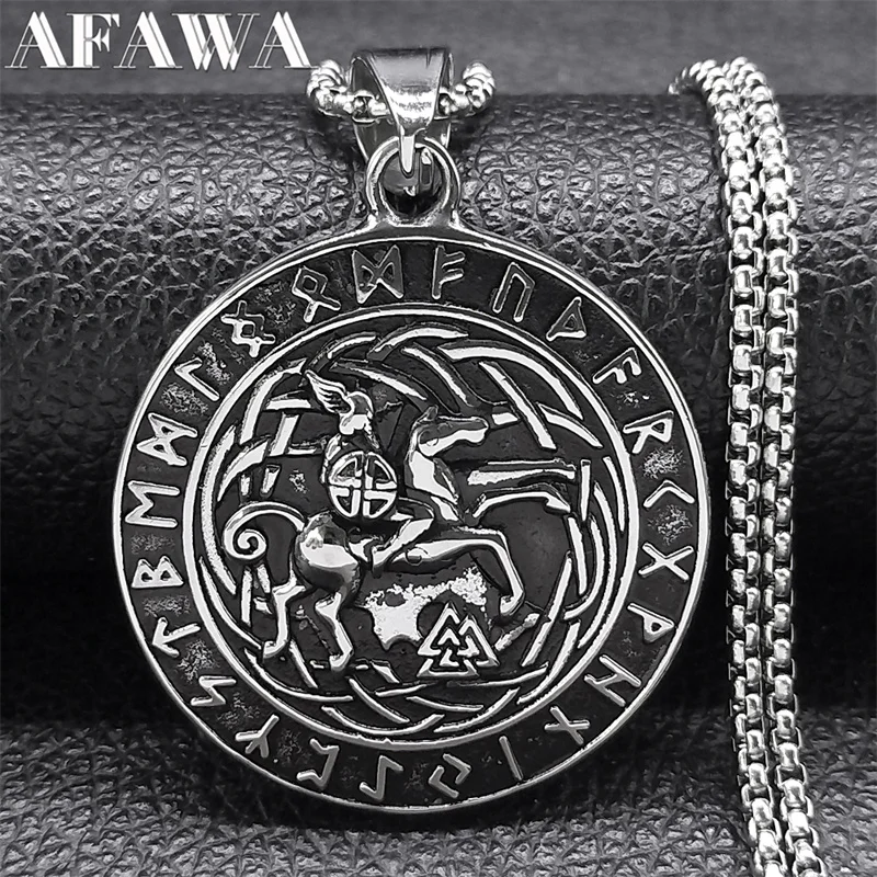 

Viking Knight Shield Horse Celtic Knot Necklace for Women/Men Stainless Steel Nodic Odin Rune Protection Chain Jewelry NZZ425S02