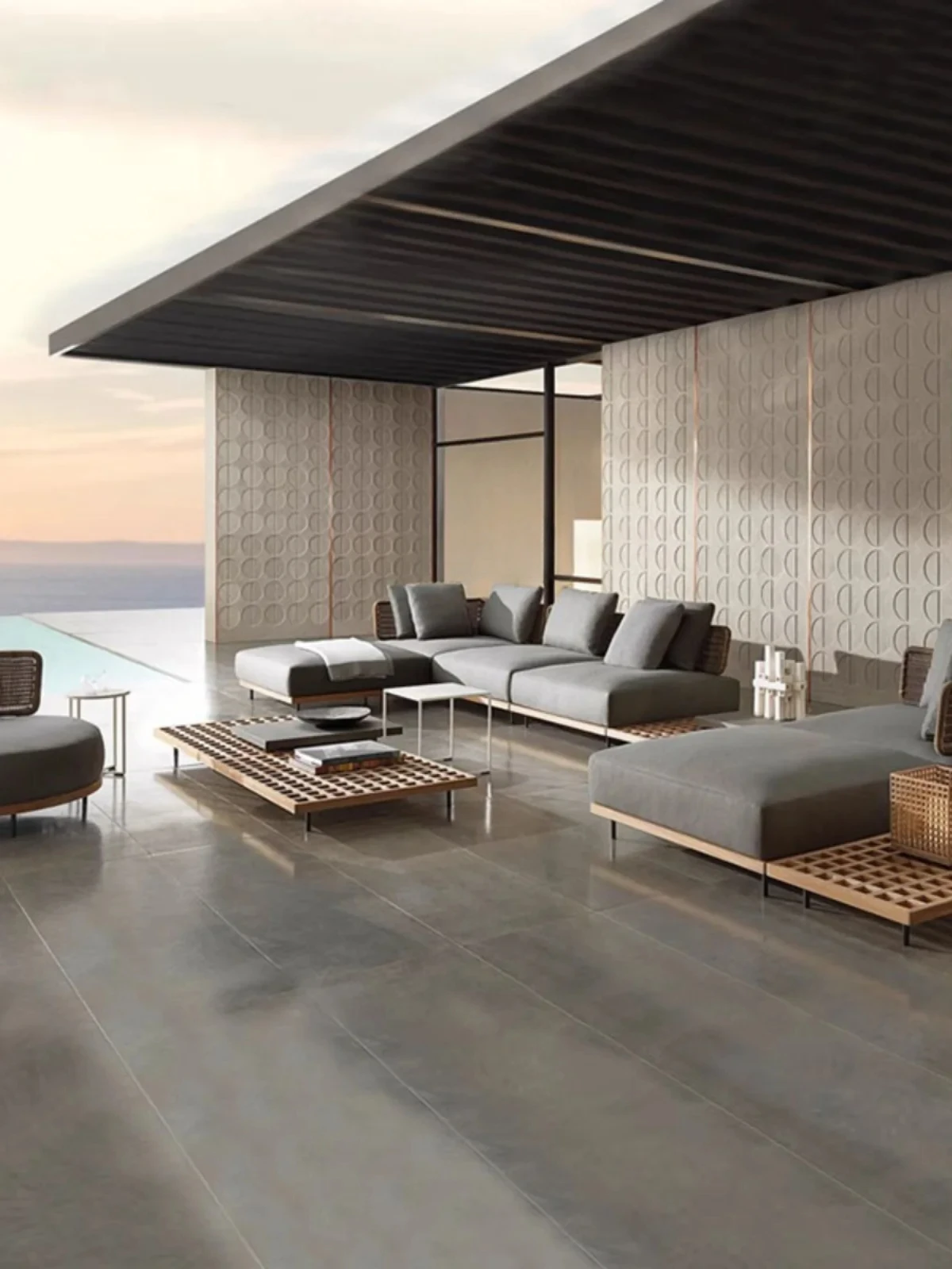 YX Courtyard Outdoor Leisure Anti-Corrosion All Solid Wood Villa Terrace High-End Italian Mid-Ancient Combination Large Sofa