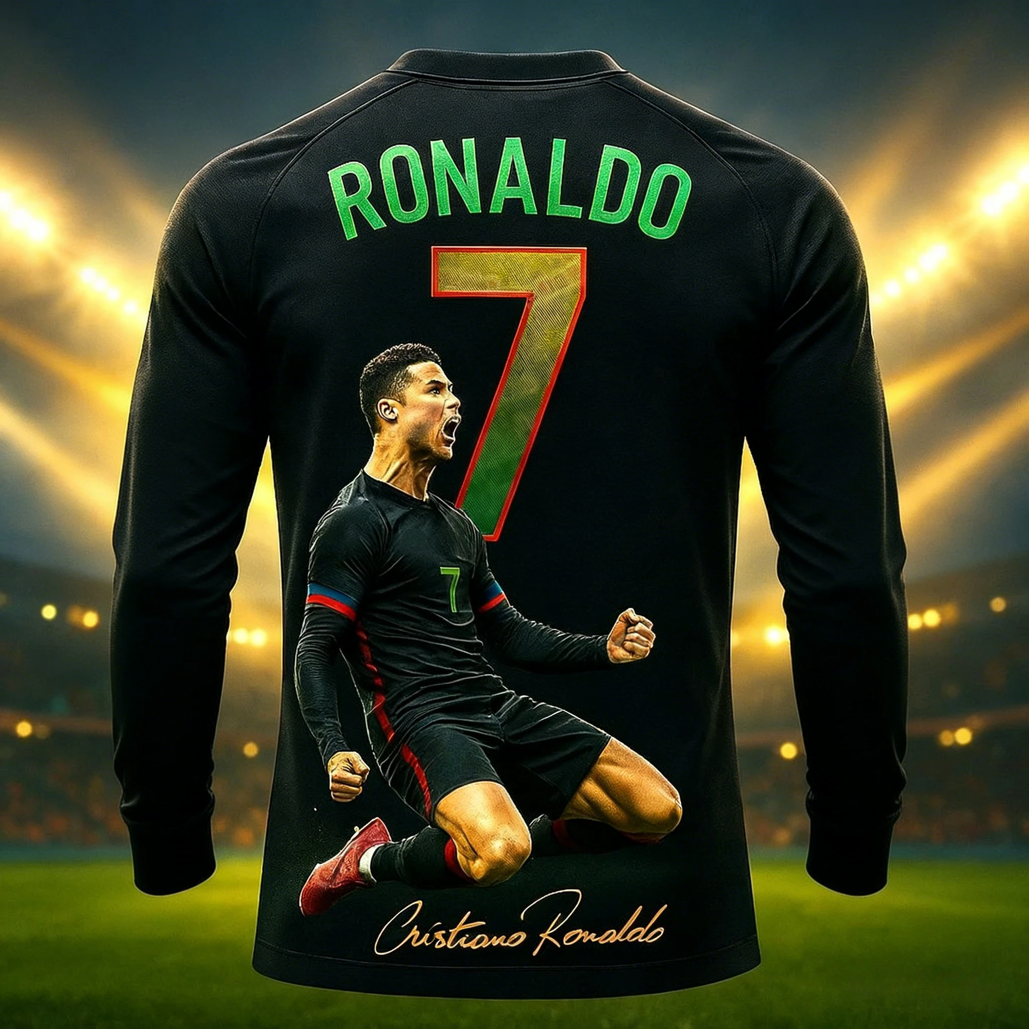 Unisex Quick Dry Long Sleeve T Shirt Men Women Ronaldo No.7 3D Portrait Print Casual Tee Breathable Sports Athletic Tops Y2k