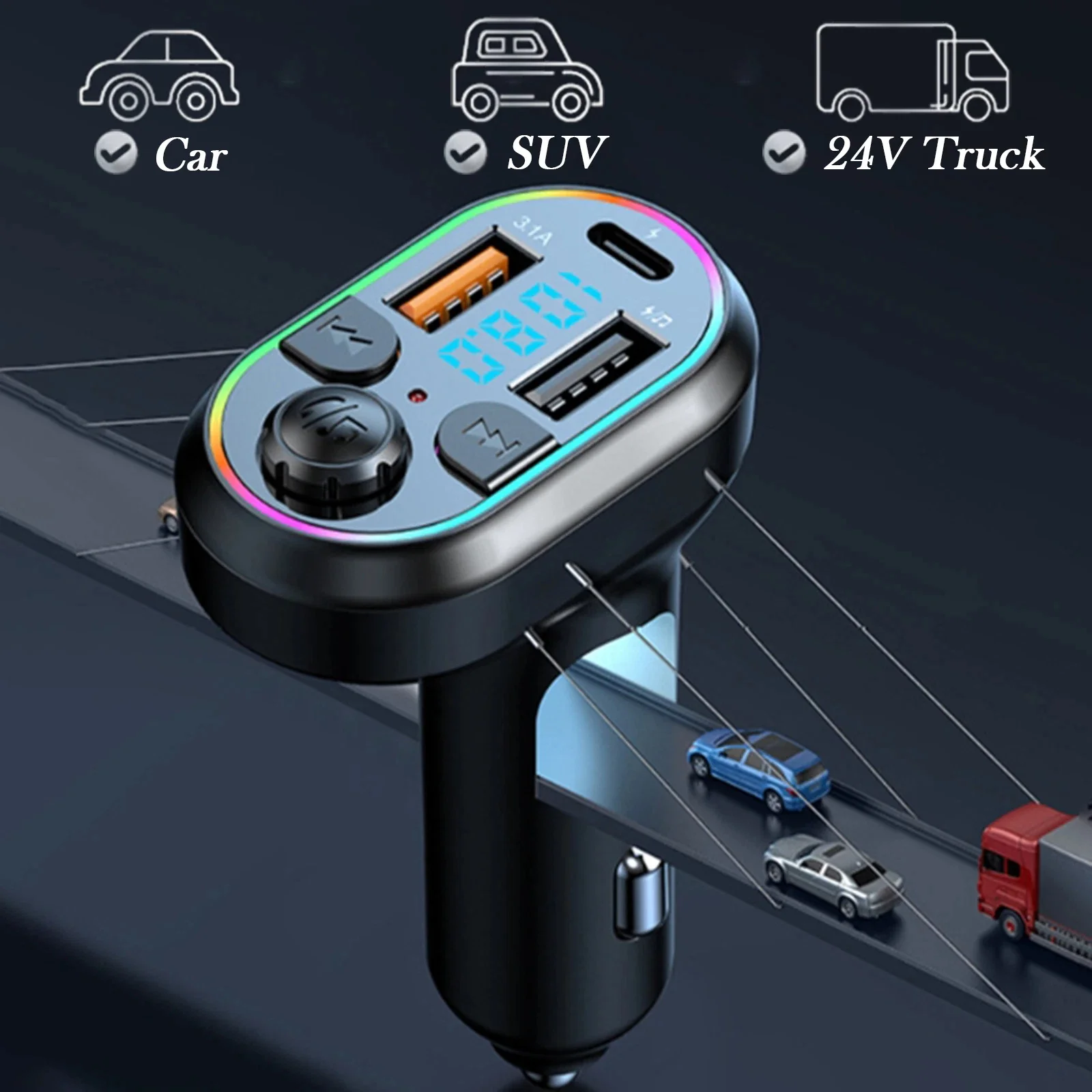 سيارة شحن سريع بلوتوث 5.0 FM الارسال استقبال الصوت اللاسلكي سيارة مشغل MP3 25 واط PD نوع-C ميناء كابل شحن #4