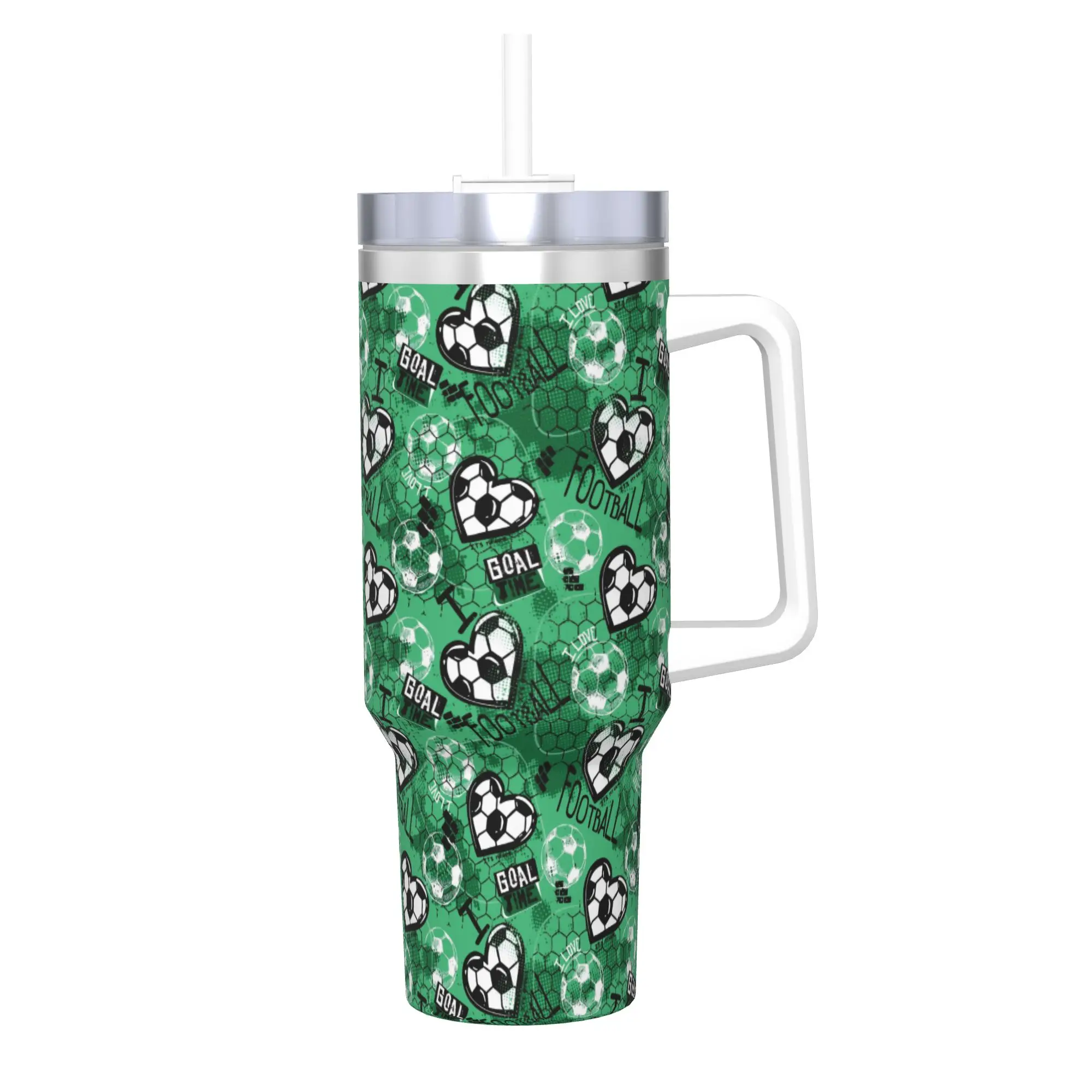 

Football Soccer Patten Tumbler Vacuum Insulated Coffee Cups Stainless Steel Car Mugs Spill Proof, 40oz