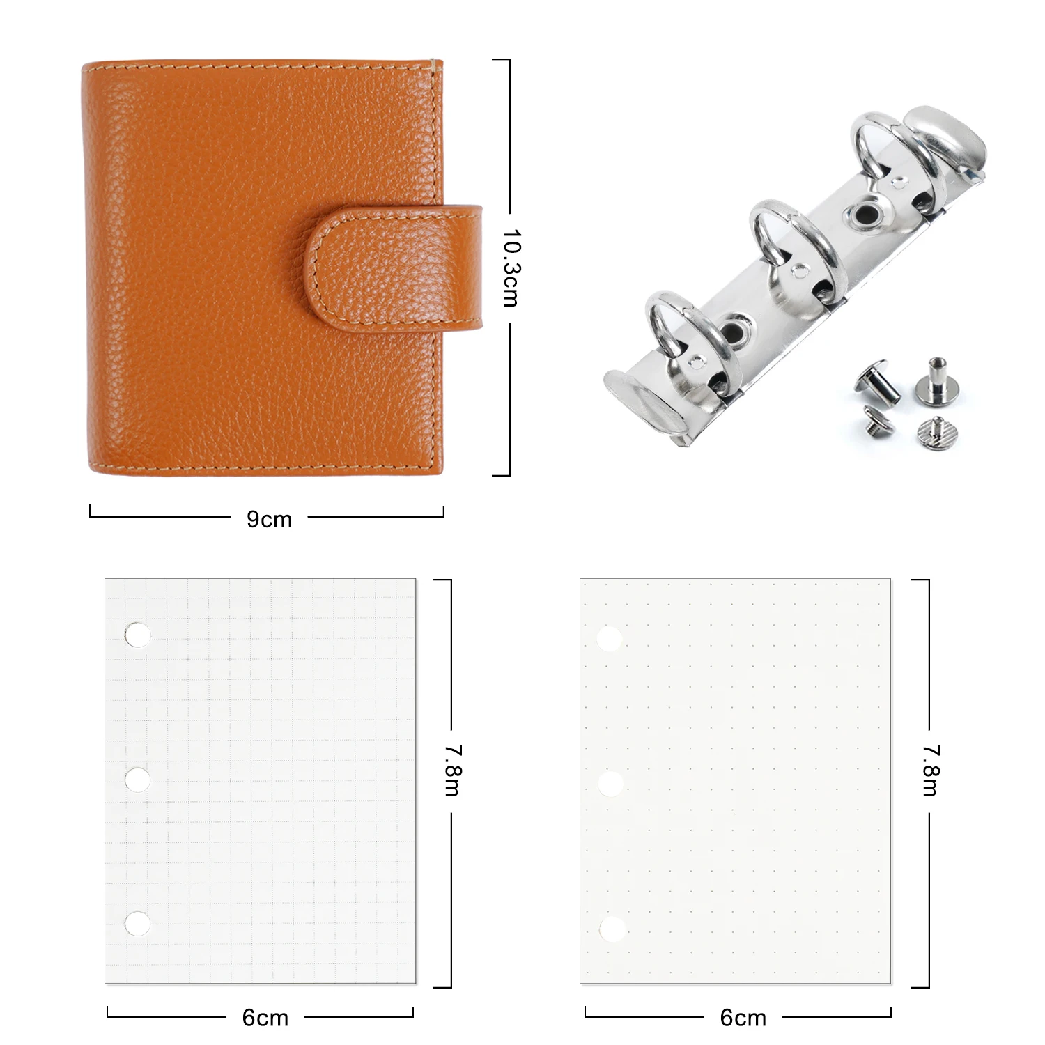 Moterm-planificador de anillos de tamaño A9 Regular, cuaderno de 3 orificios de cuero de vaca de grano desbolsado con anillos de 19MM, organizador