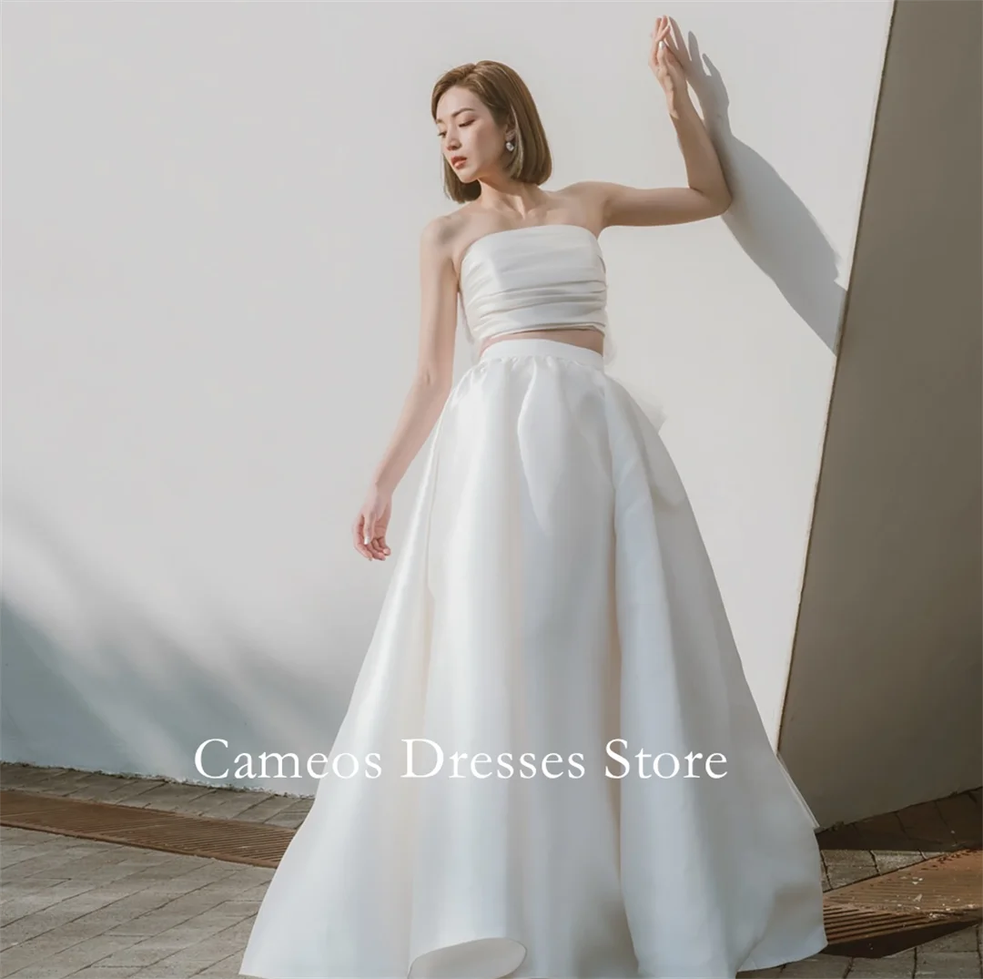 Sondr personalizado sem alças sem mangas vestidos de casamento simples duas peças cetim espartilho coreia vestidos de noiva feminino