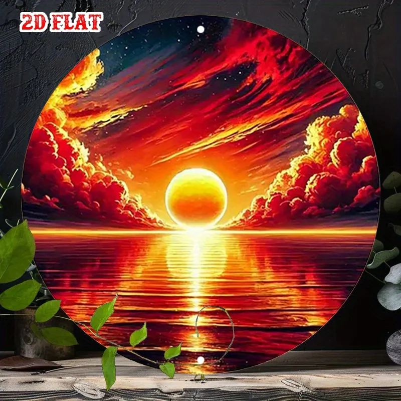 2D Flat, 2D Flat 1pc Majesty Aluminum Metal Tin Sign, Clouds Round Aluminum Sign, Tranquil 7.8X7.8Round Aluminum Sign - Sunset