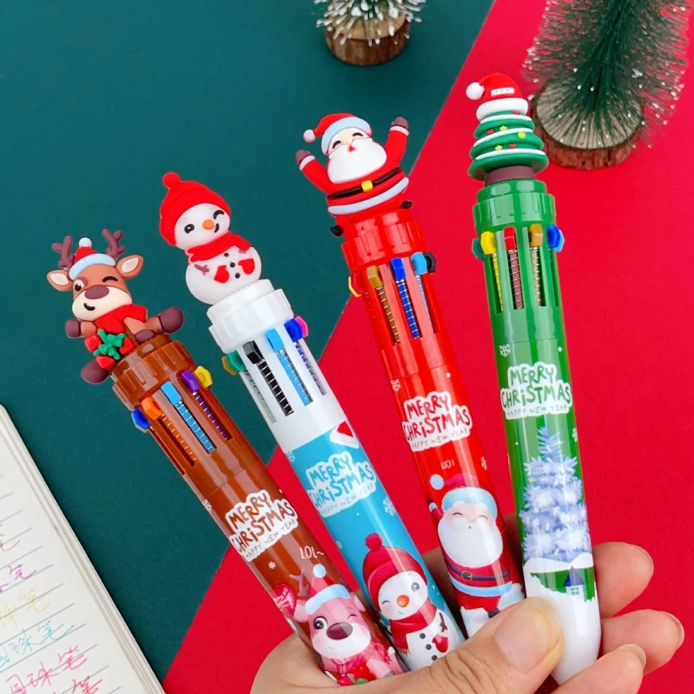 

NEW Plastic Christmas 10 Color Pens Cartoon Reward Colored Ballpoint Pens Stationery School Office Supplies Writing Pen