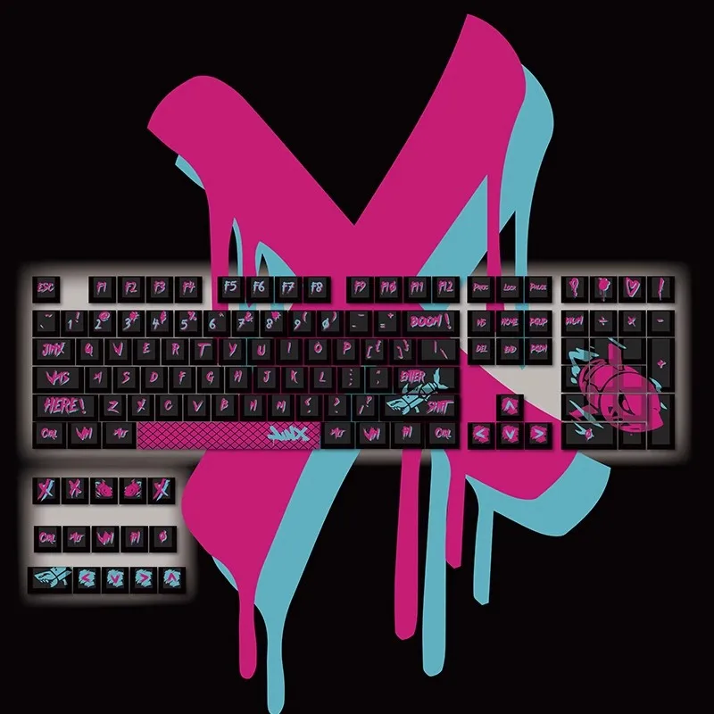 1 Set JINX Keycap Cherry Graffiti LOL Game Character Mechanical Keyboard PBT Five-Sided Thermal Sublimation Diy jinx Key Caps - Image 3