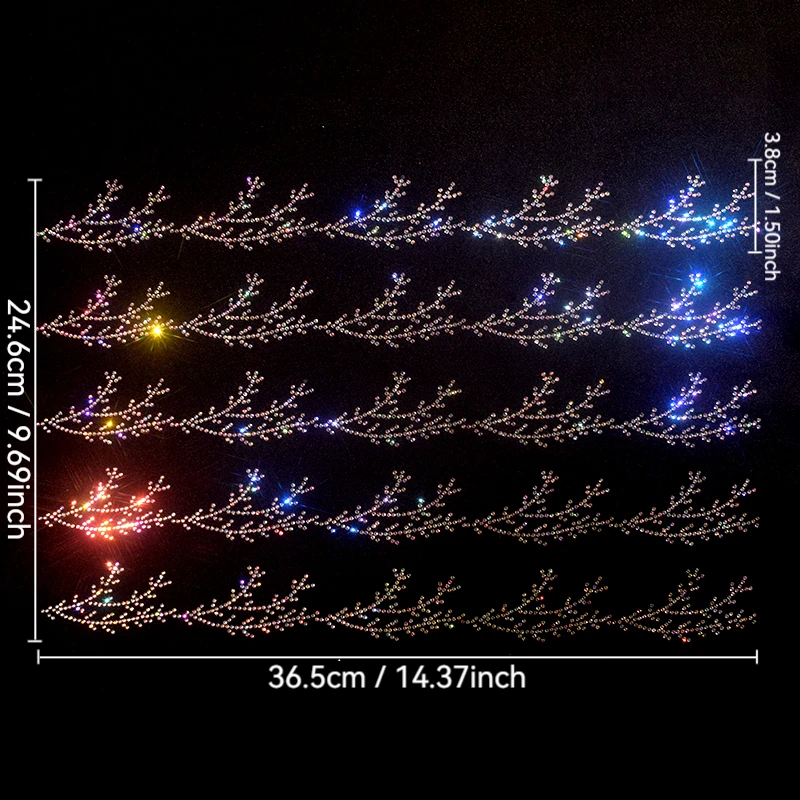 

4pcs-36.5cm/14.37in Wheat Christmas branch Hotfix, Snow White Glass Rhinestone Transfer, Iron On, Bling, Bow Size, Cap Size
