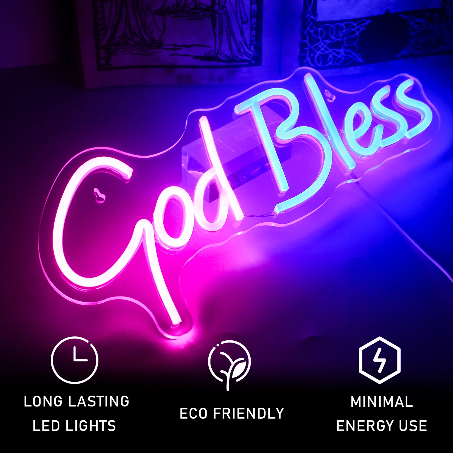 Ineonlife God Bless Custom Neon Lights LED Sign Bedroom Home Aesthetic Wall Decoration Led Luminous Signs Arcade Party Art Lamps