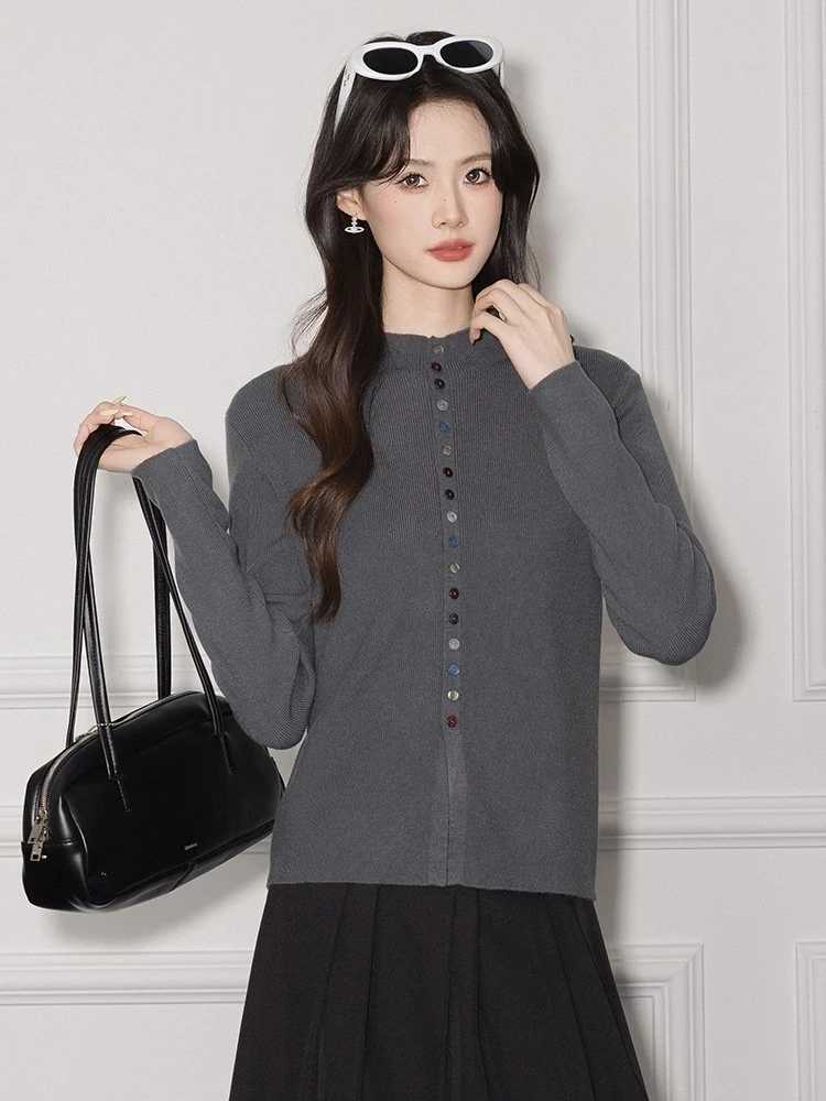 

G2000 Autumn Winter Versatile Commute Knitted Cardigan Color Single Button Inner Wear Casual Ele Sle