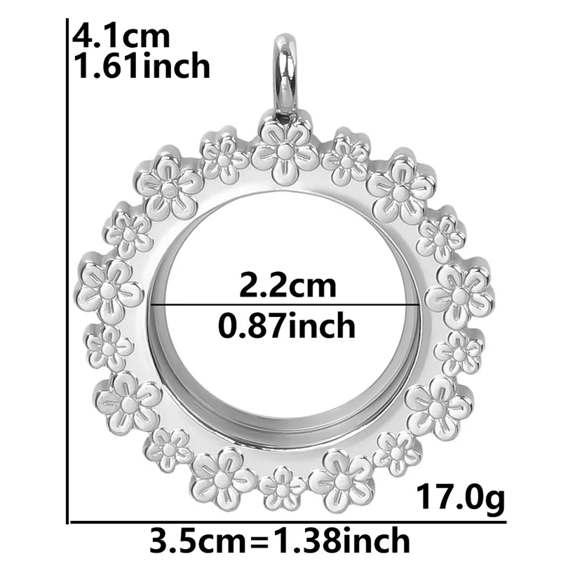 304 Stainless Steel Screw Open Floral Edge Round Glass Locket Pendant Blank DIY Photo Memory Keepsake Jewelry Making Accessories
