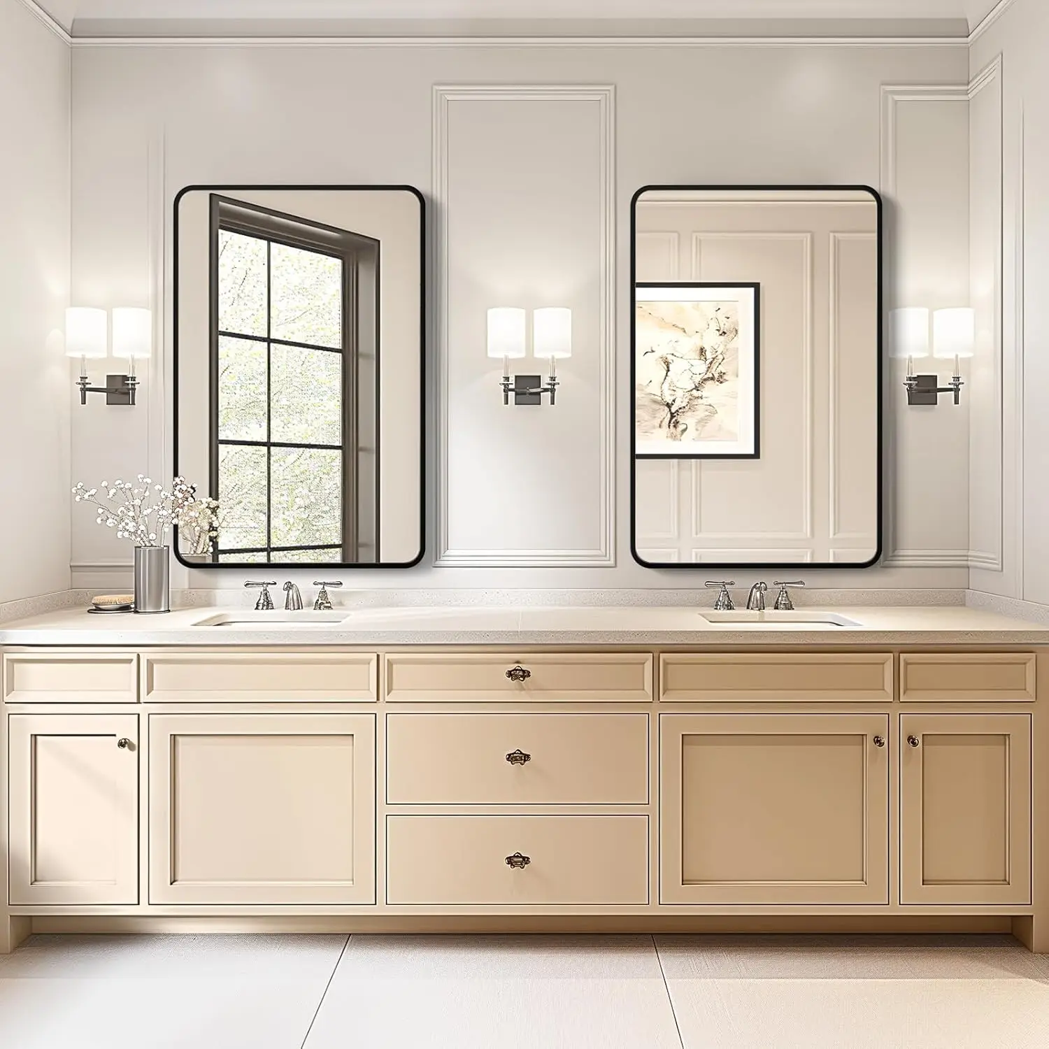 2-Pack Black Bathroom Mirrors 24 X 36 Inch, Metal Frame Rectangle Mirror, Modern Farmhouse Vanity Mirror, Wall Mounted