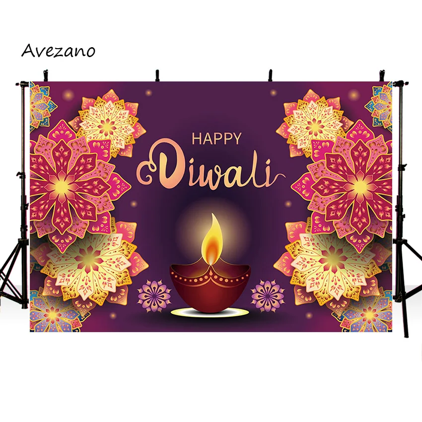 Avezano Fotografie Hintergrund glücklich Diwali Blumen Diya Lampe Kerze Hindu Festival der Lichter Party Dekor Hintergrund Fotostudio