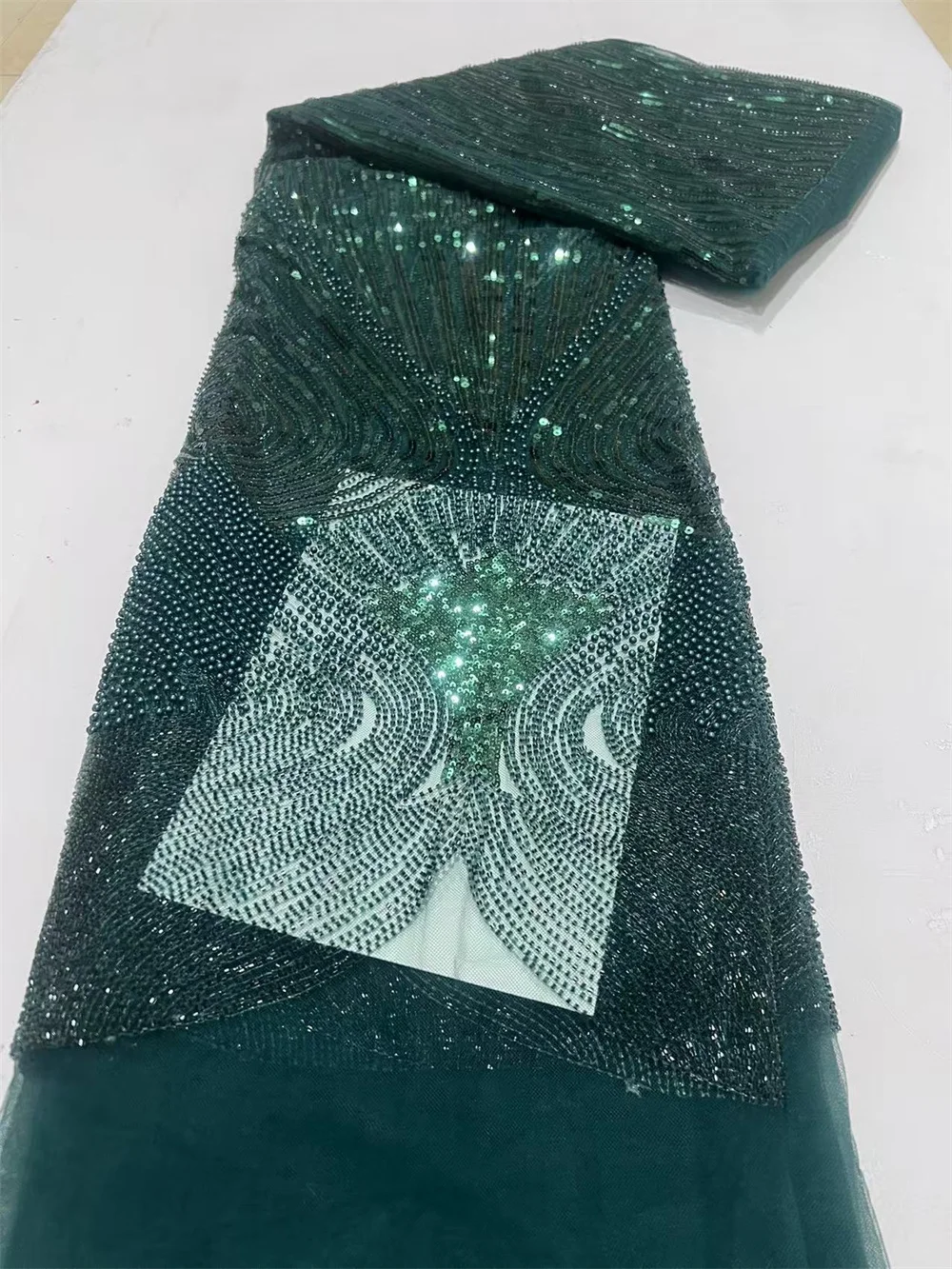 

Luxury Green Lace Fabric 5 Yards High Quality 2025 Beaded Fabric Embroidery African Nigeria Elegant Fabric For Wedding A1040-1