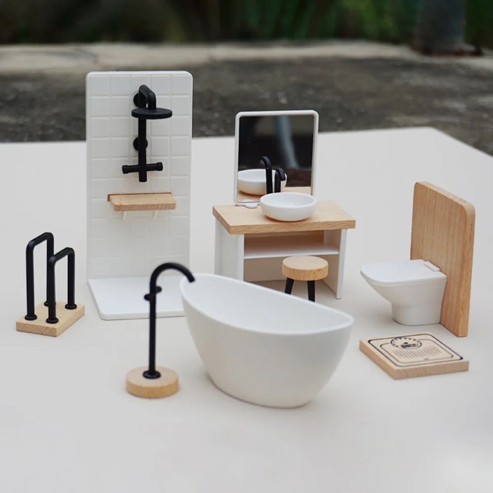 1/12 simulazione casa delle bambole lavabo bianco vasca modello di toilette casa delle bambole mobili in miniatura arredamento del bagno bambino finta giocattoli