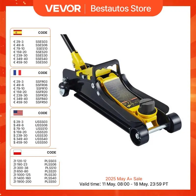 Martinetto idraulico a pavimento vevor 2,5 t jack pneumatico a basso profilo a pavimento pesante martinetto da corsa in acciaio con pompa a sollevamento a pistone singolo