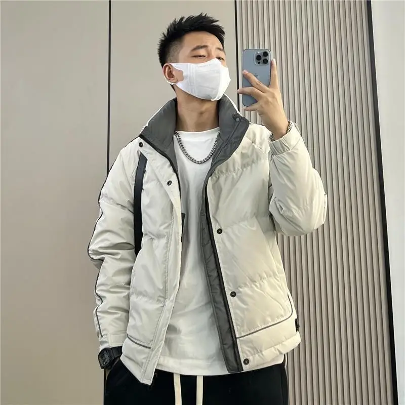 

2023 Streetwear Winter Men Fashion Thick Warm Puffer Jackets Male Stand Collar Down Outerwear Men White Duck Down Coats H406