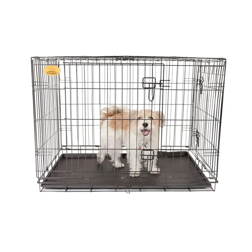 Double Door Folding Wire Dog Crate, Black, Medium, 36