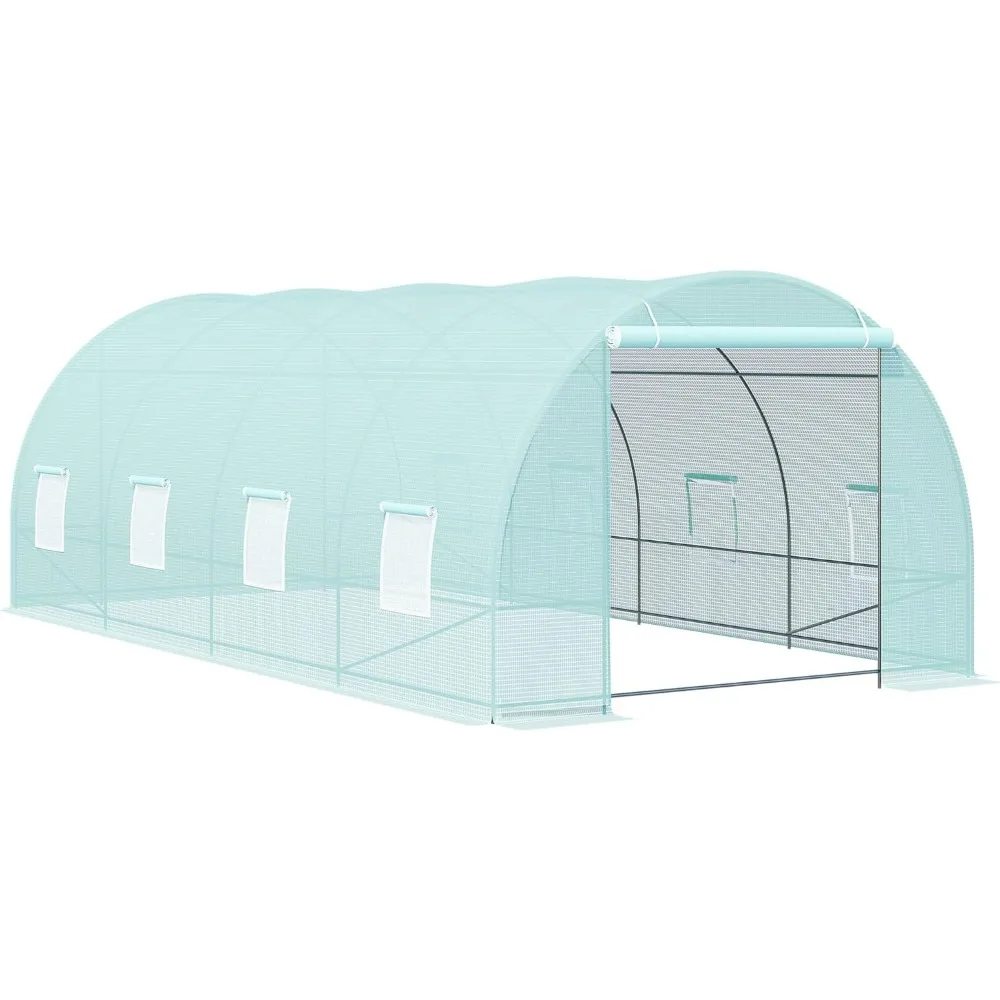 20' x 10' x 7' Walk-in Tunnel Greenhouse, Garden Warm House, Large Hot House Kit with 8 Roll-up Windows & Roll Up Door