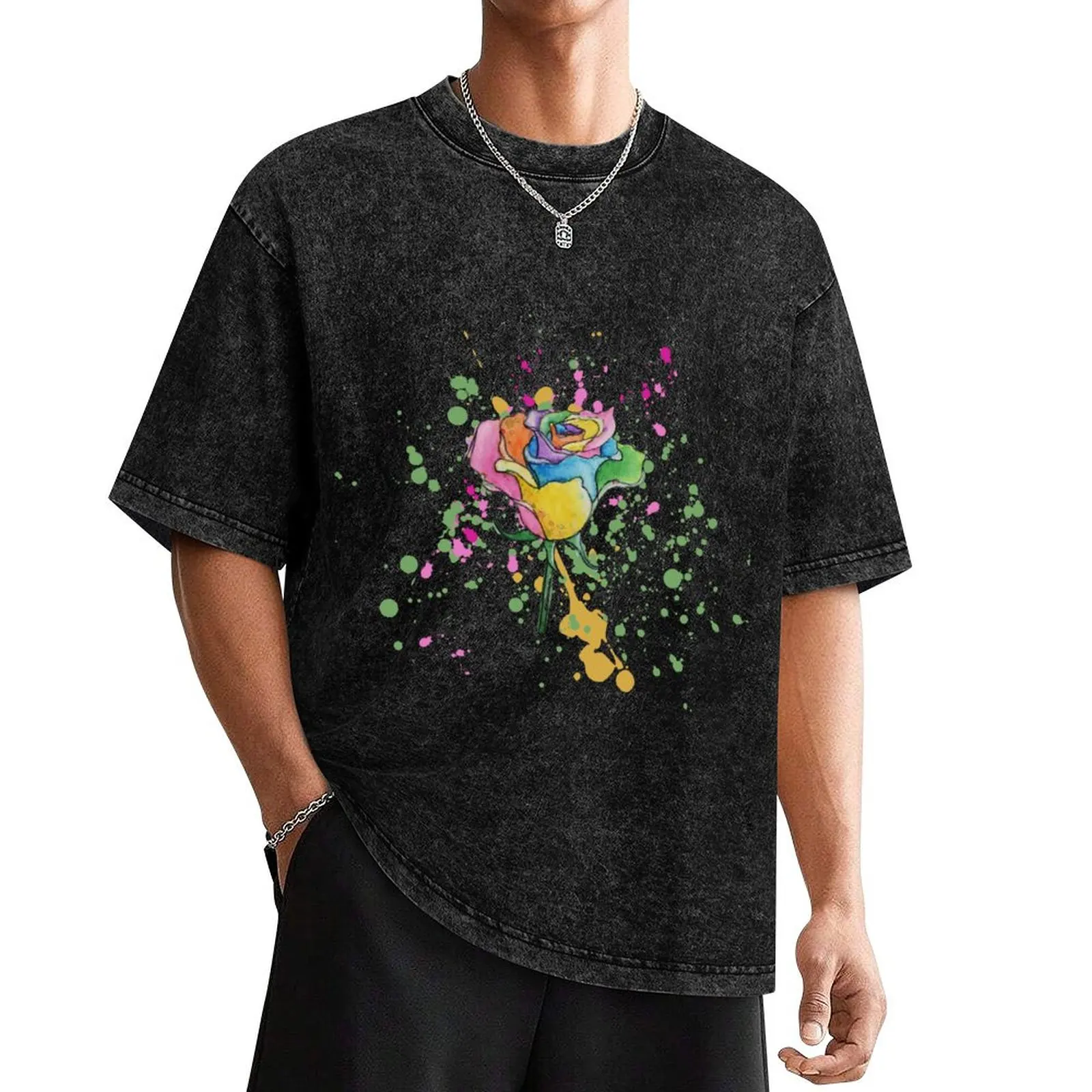 

rainbow watercolor rose T-Shirt new edition customizeds mens funny t shirts