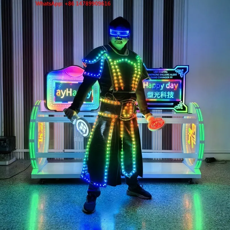 LED Luminous Robot CostumeColor-Changing LED Luminous Fashion Clothing Bar For Men Festive Stage Peorce Rechargeable New Arriv