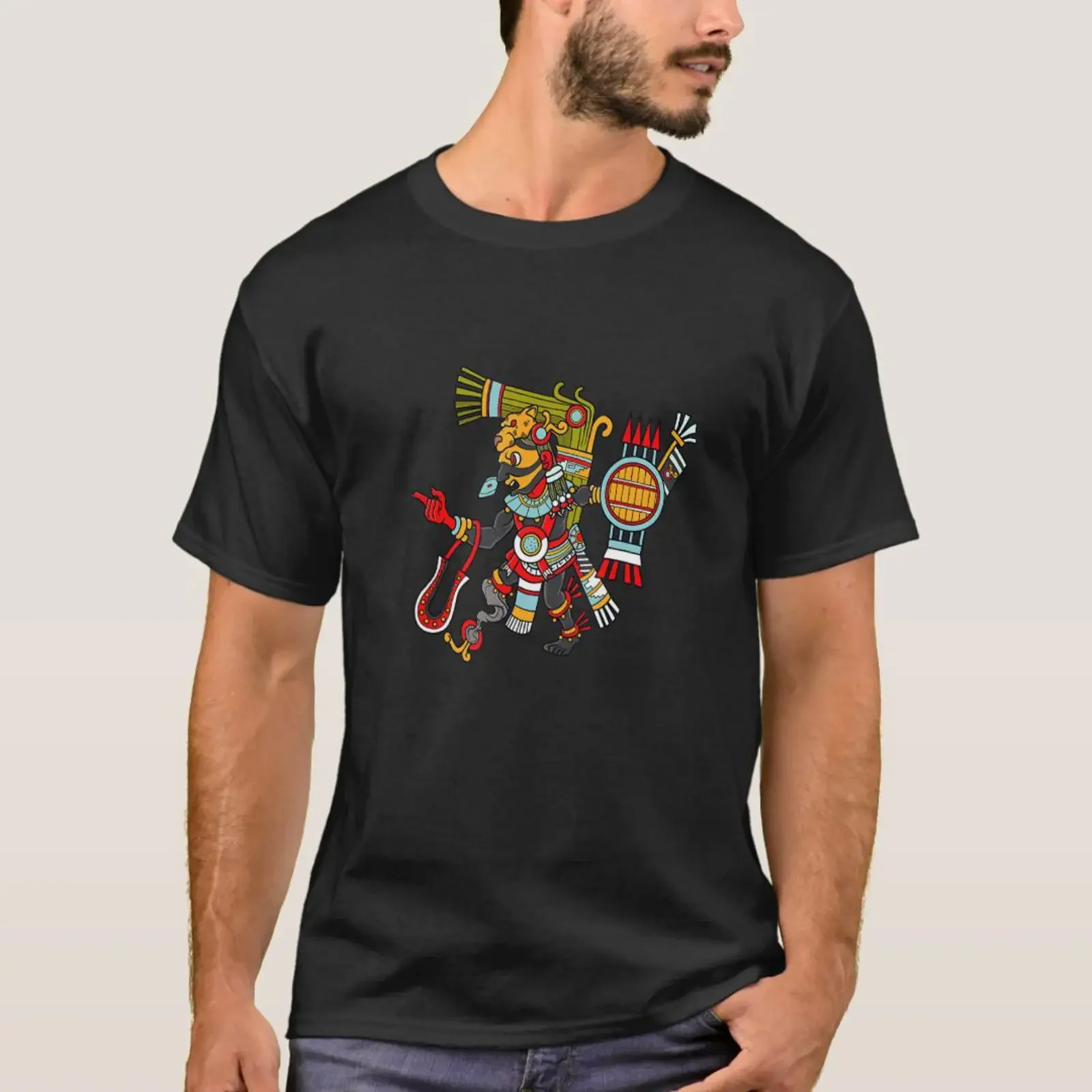 Camiseta con estampado vintage del dios azteca de la noche Tezcatlipoca, ropa de diseñador para uso diario, ropa elegante para hombre, Unisex