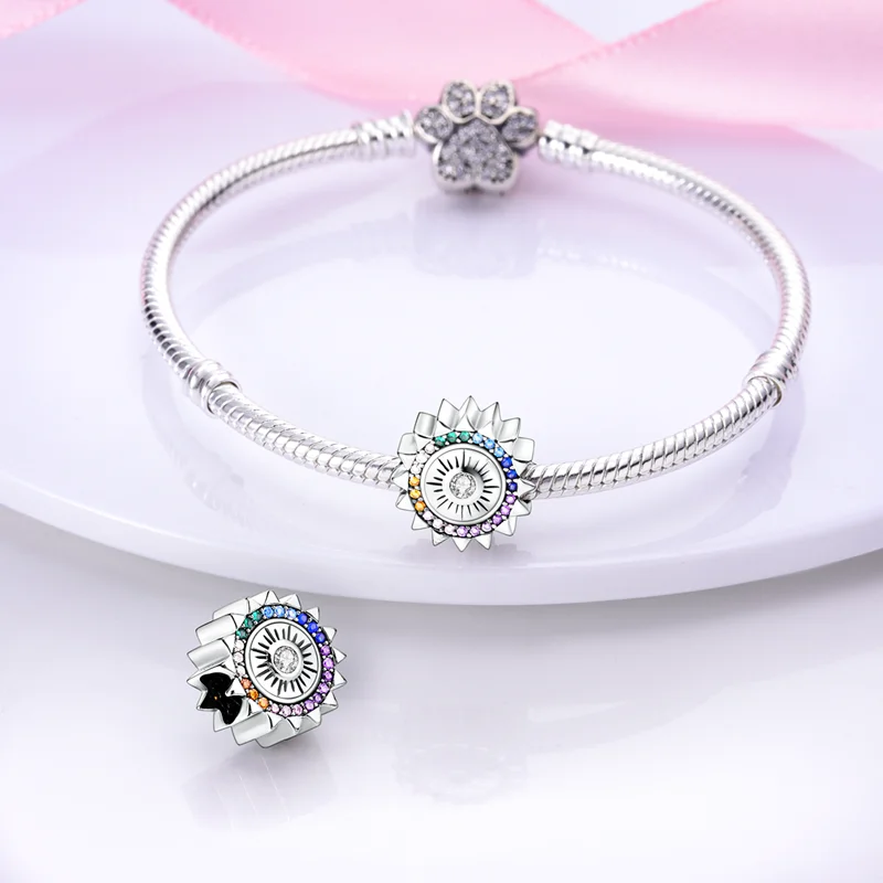Fit Pandora 925 oryginalne bransoletki Heart Star & Moon kolorowa cyrkonia srebrne wisiorki koraliki dla majsterkowiczów świąteczna biżuteria
