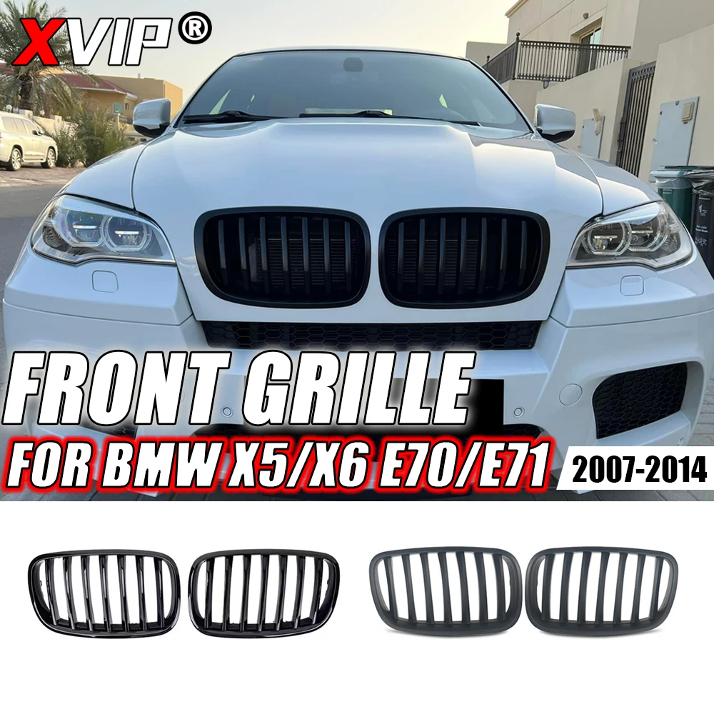 XVIP Glossy Black Single Line Style Grille For BMW X5 E70 X6 E71 2007-2014 Chrome Silver Diamonds Style Racing Grill Accessories