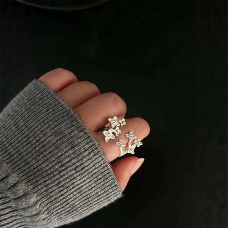 Withered Starry Sky Open Ring, Burnt White Silver Plated Fashion Finger Ring Elegant Party Jewelry Rings Women's Ring
