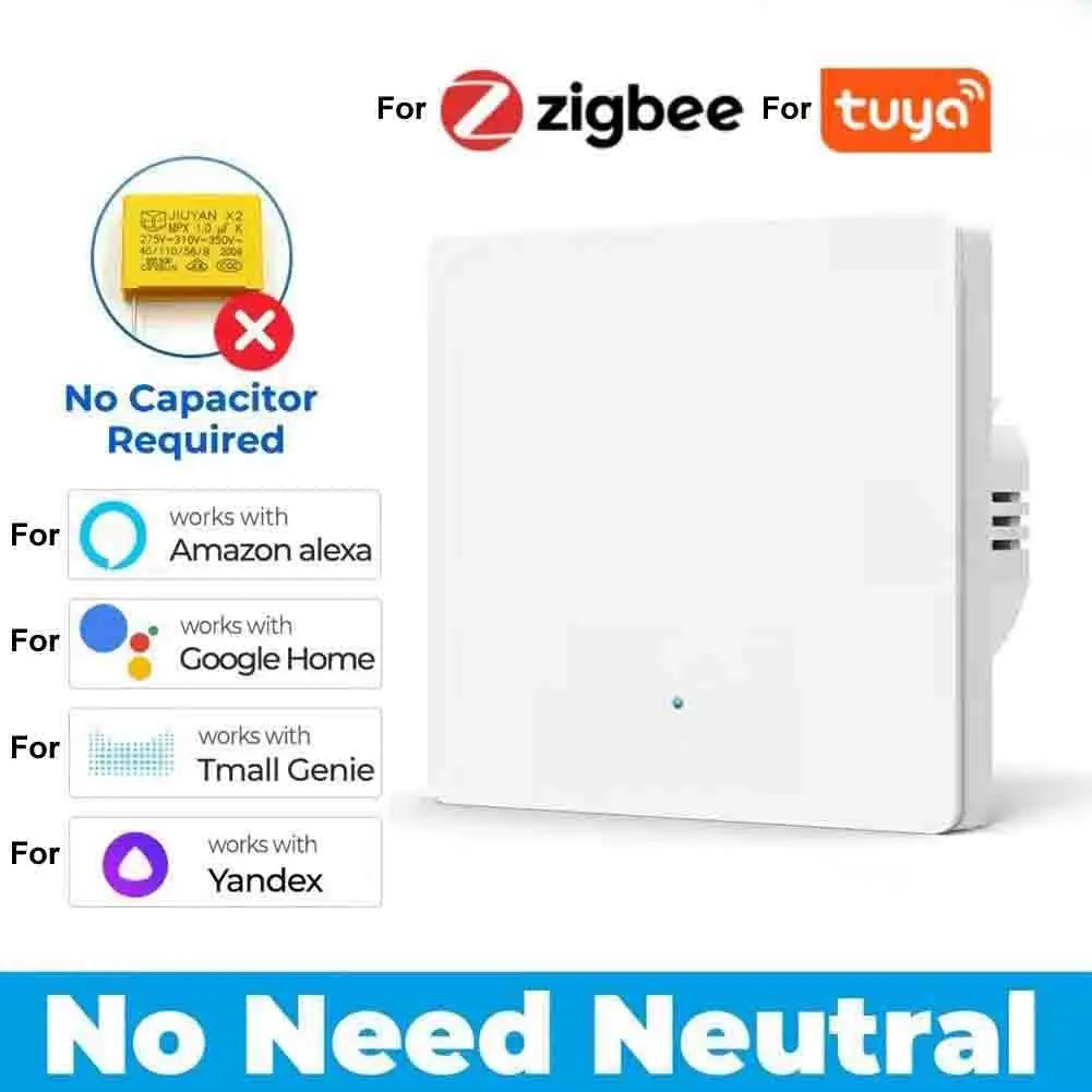 1-Gang Smart For ZigBee Wall Switch with Power Off Memory Function For Tuya for Google Home Compatible AC 100-240V