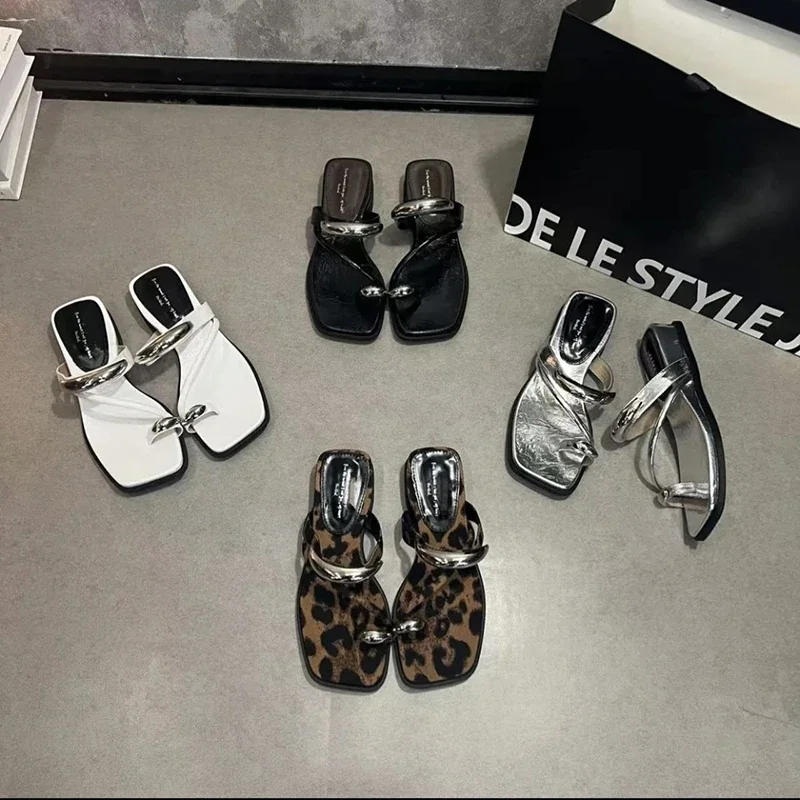 

Pop Retro Style Summer Clip Toe Women Gladiator Slippers Ladies Outdoor Thick Heel Slides Sandalias