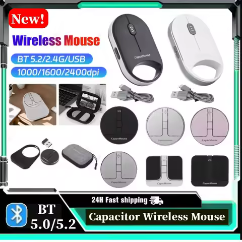 Wireless Mouse 3 Mode BT 5.2/2.4G/USB Mini Capacitive Mouse Cordless Mice 3 Adjustable DPI Rechargeable with USB Receiver for PC
