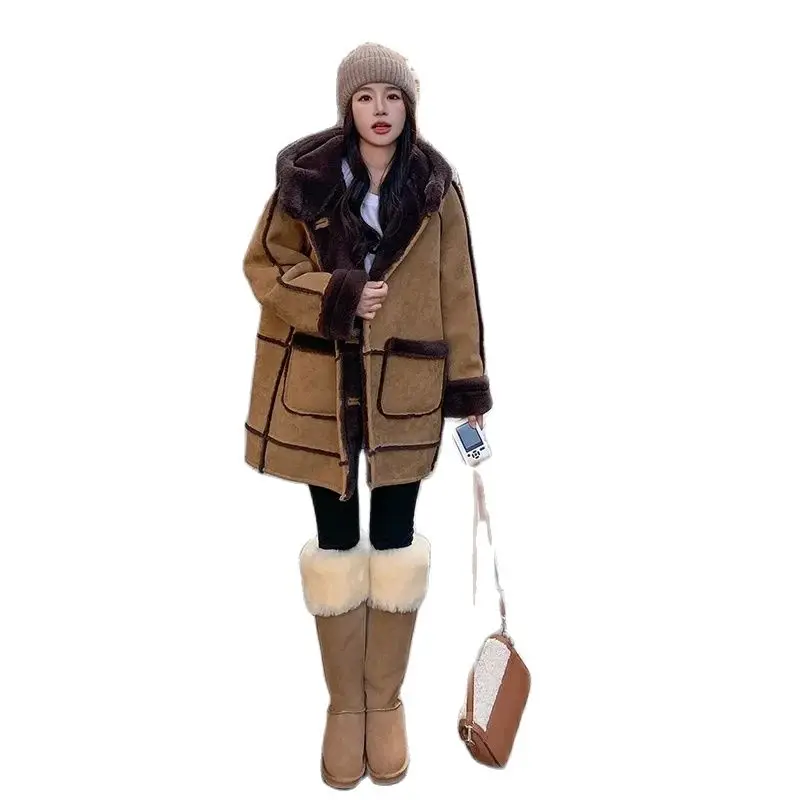 Maillard Lamb Wool Coat Women\'s Leather Wool One piece 2024 Winter New Thickened High Quality Imitation suede Coat Solid Color