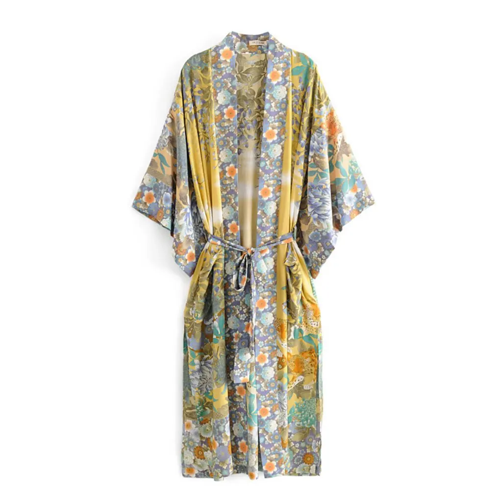 

Women's Short Sleeve Kimono Gown European American Style Printed Tiger Flower Bush Design Fashionable Casual Jacket