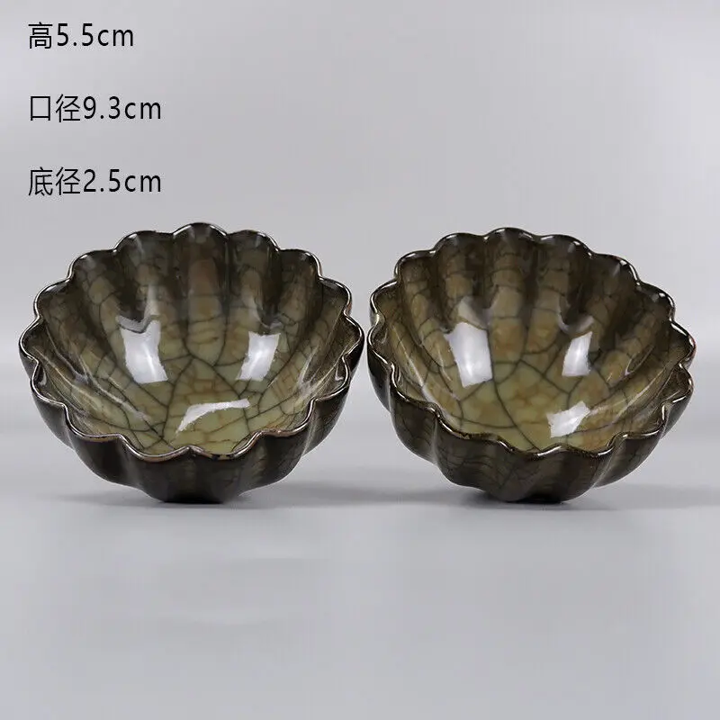 Chinese Collect exquisite handicrafts Porcelain Ge Kiln Crack Glaze Flower Mouth Cup A Pair 3.66